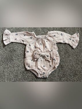 Soft Blush Floral Baby One-Piece Bodysuit with Bow